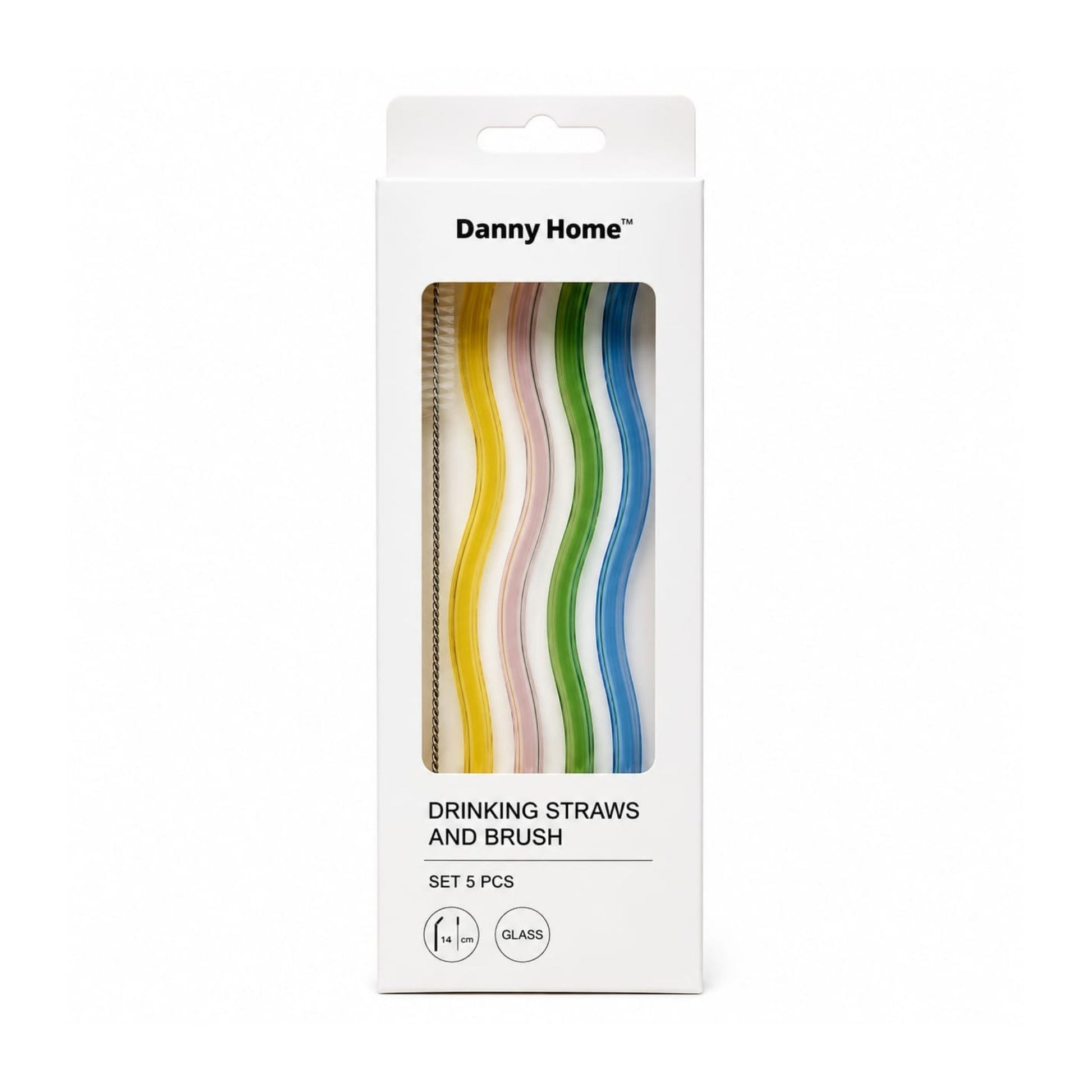 4 Piece Danny Home Colorful Wavy Glass Straws With Cleaner