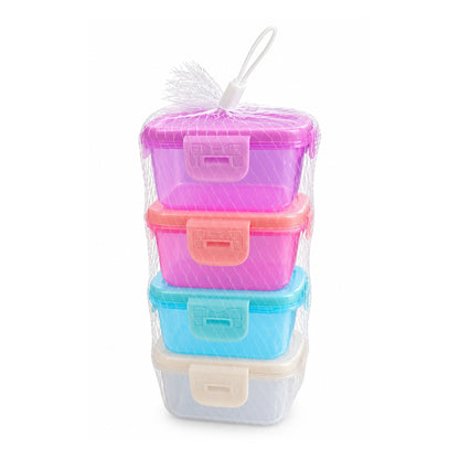4 Piece Mini Square Plastic Containers – Clip-Lock Lids for Food Storage – Compact Stackable Design