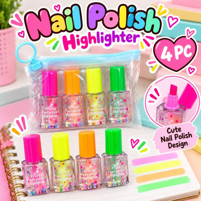4 Piece Nail Polish Highlighter Set – Bright Fluorescent Marker Pens – Nail Polish Bottle Design