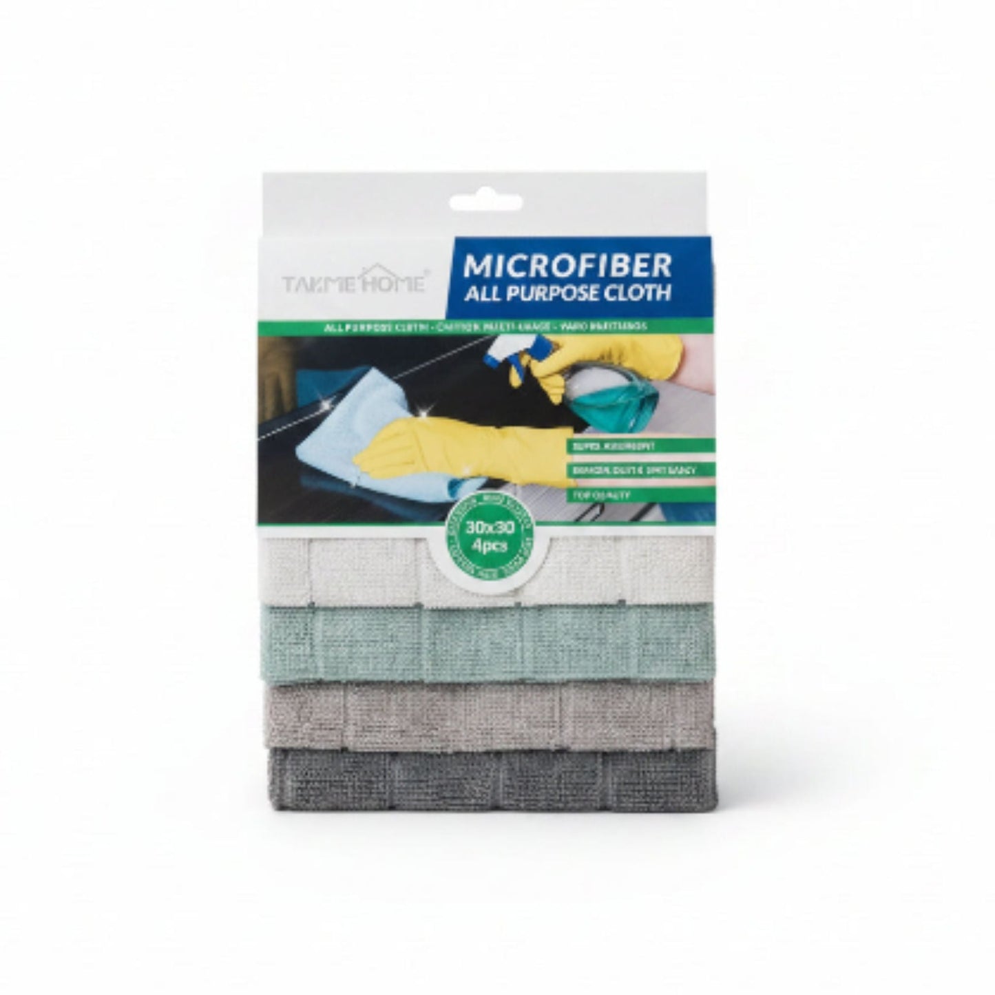 4-Piece Takmehome All-Purpose Microfibre Cleaning Cloth Set – Reusable Lint-Free Household Cleaning Towels