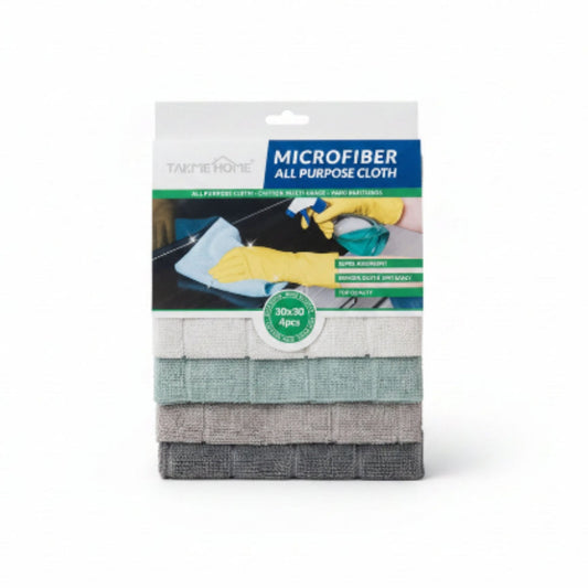 4-Piece Takmehome All-Purpose Microfibre Cleaning Cloth Set – Reusable Lint-Free Household Cleaning Towels