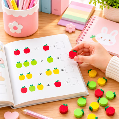 4 Piece Tiny Apple Eraser Set – Mini Novelty Pencil Erasers – Apple Design