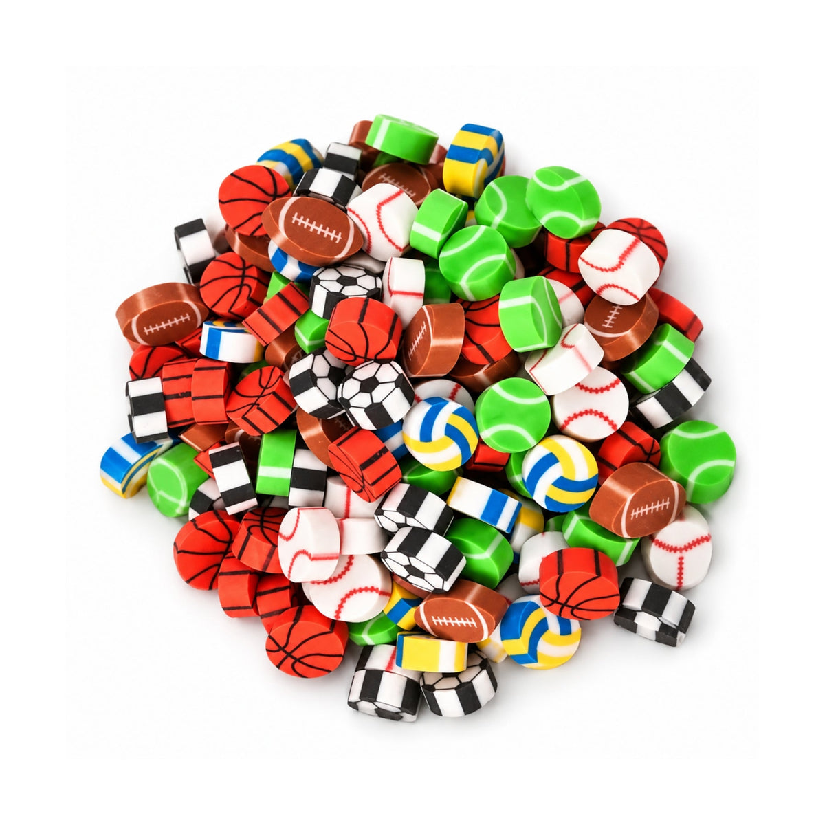 4 Piece Tiny Sports Ball Eraser Set – Mini Novelty Pencil Erasers – Assorted Sports Ball Designs