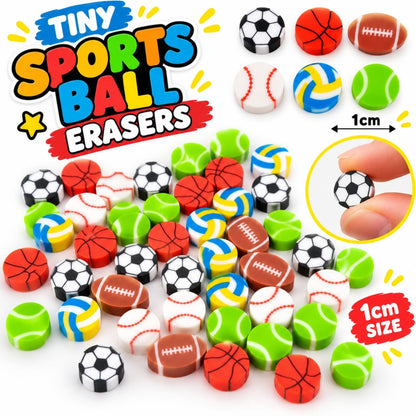 4 Piece Tiny Sports Ball Eraser Set – Mini Novelty Pencil Erasers – Assorted Sports Ball Designs