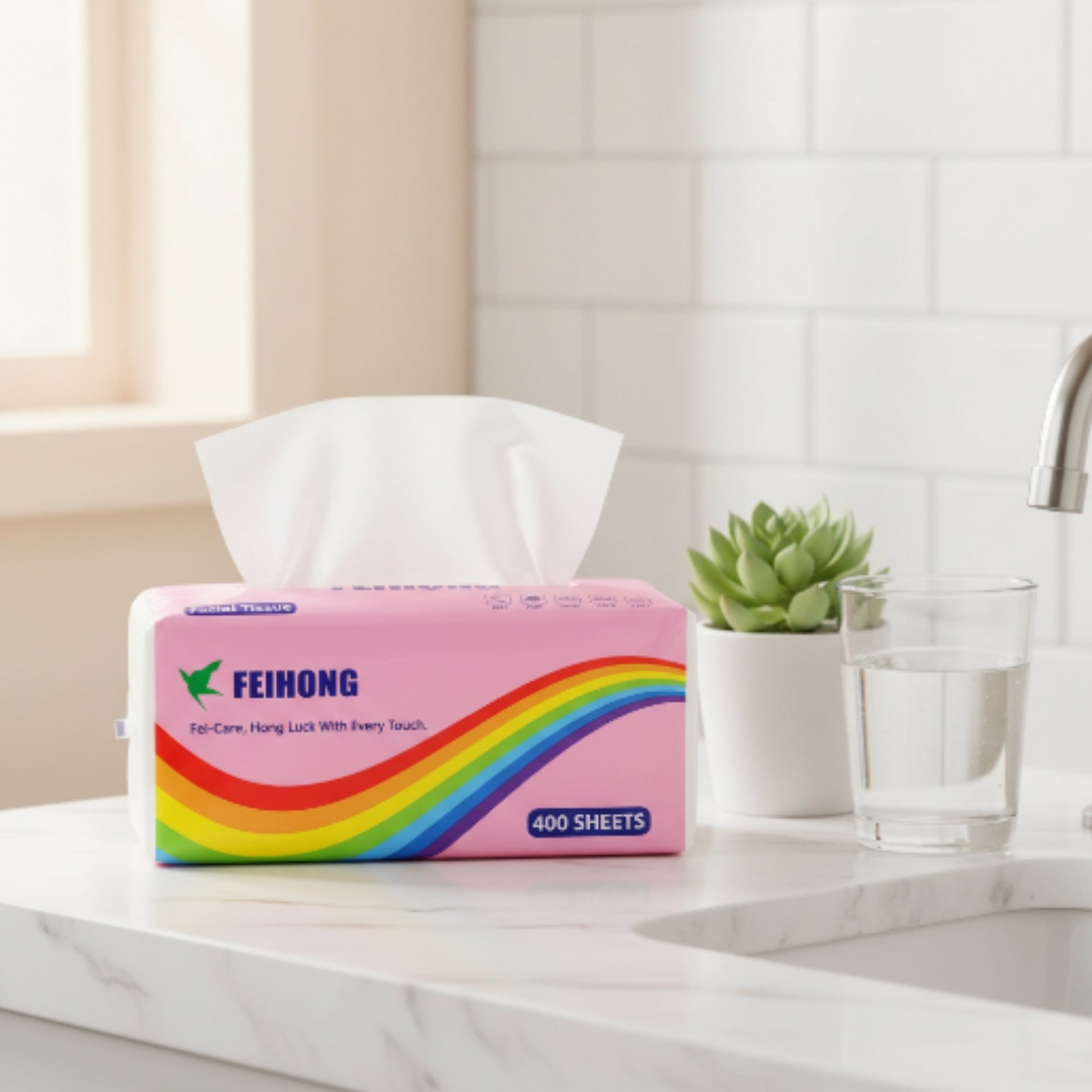 400 Sheet Soft Facial Tissues – 2-Ply Gentle Tissue for Home, Office & Everyday Use