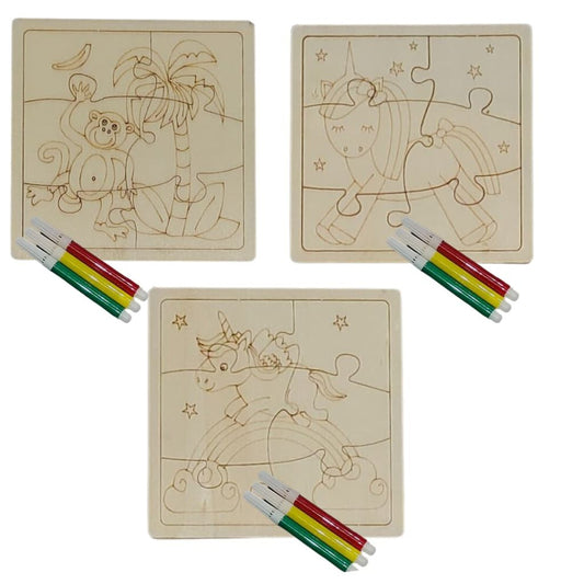 Wooden Puzzle With Marker Set-Unicorn