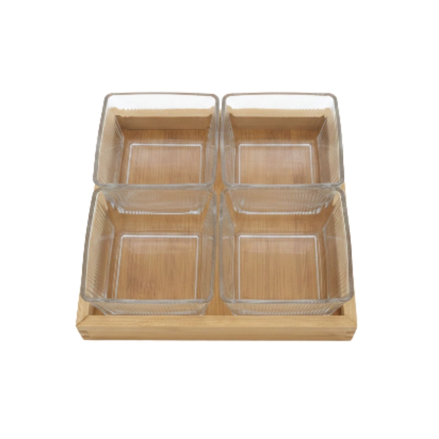 4pc Glass Snack Bowls With Lid On Wooden Tray - 250ml