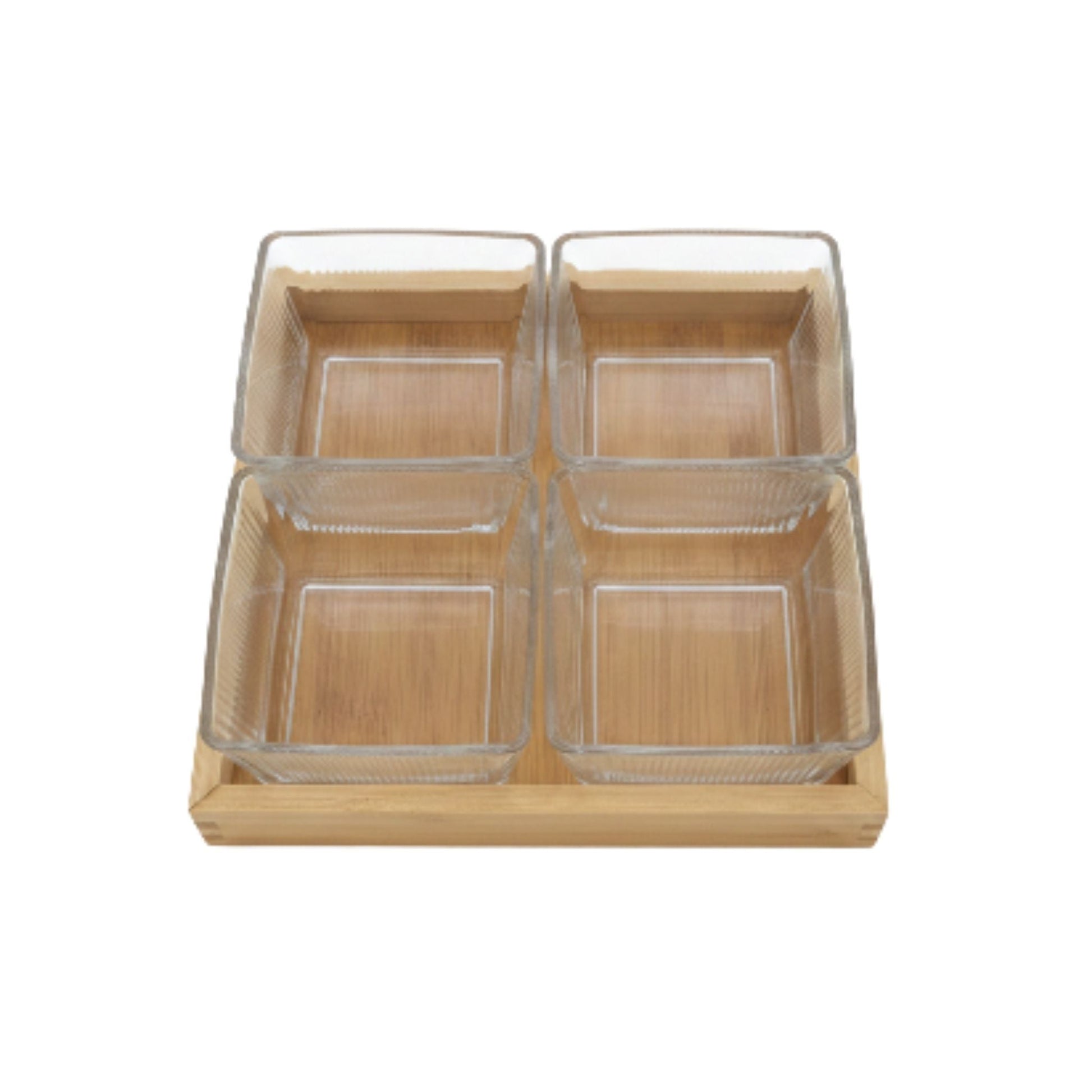 4pc Glass Snack Bowls With Lid On Wooden Tray - 250ml