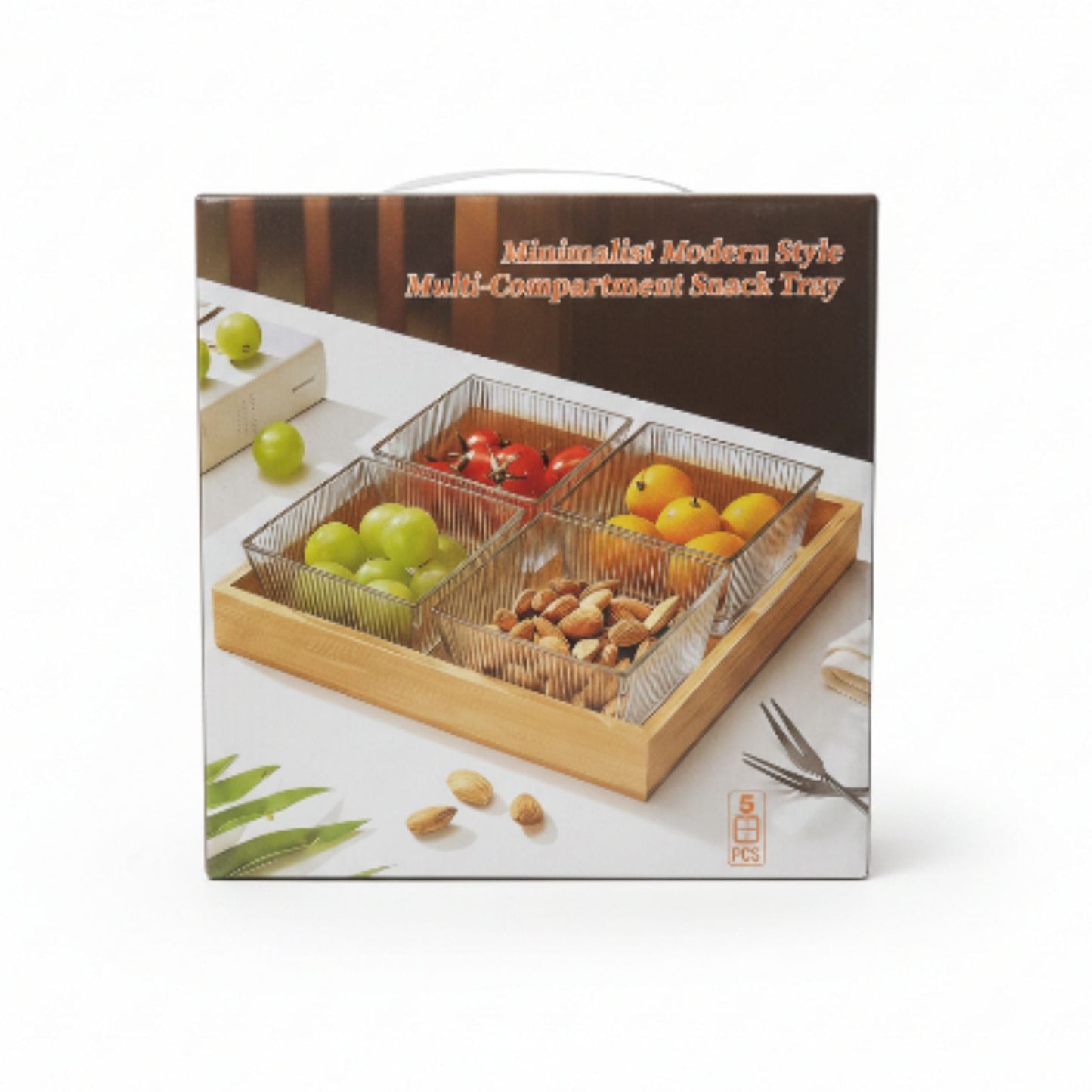 4pc Glass Snack Bowls With Lid On Wooden Tray - 250ml