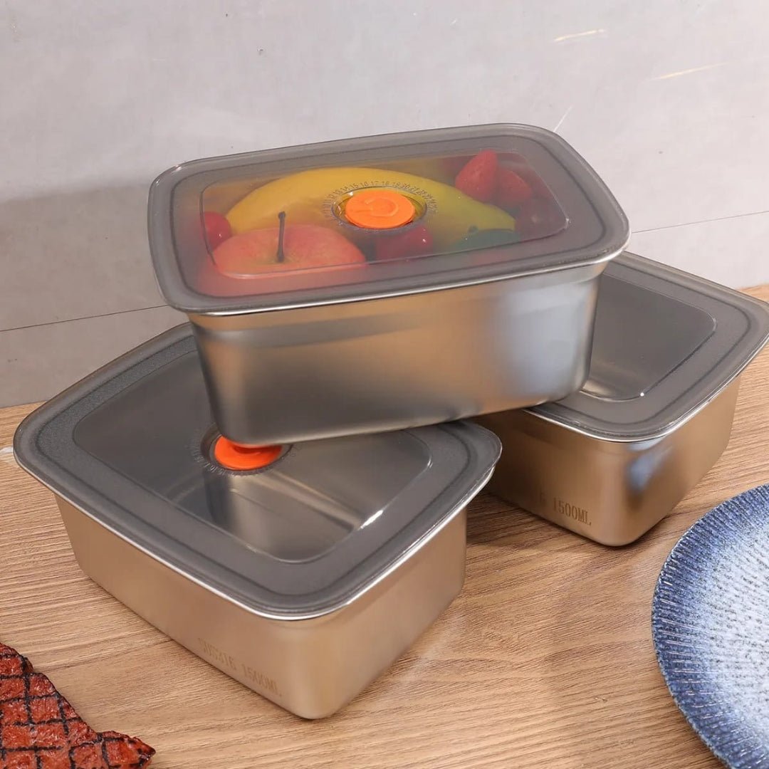 4pc Stainless Steel Rectangle Crisper Box Set - Deep 13x10cm
