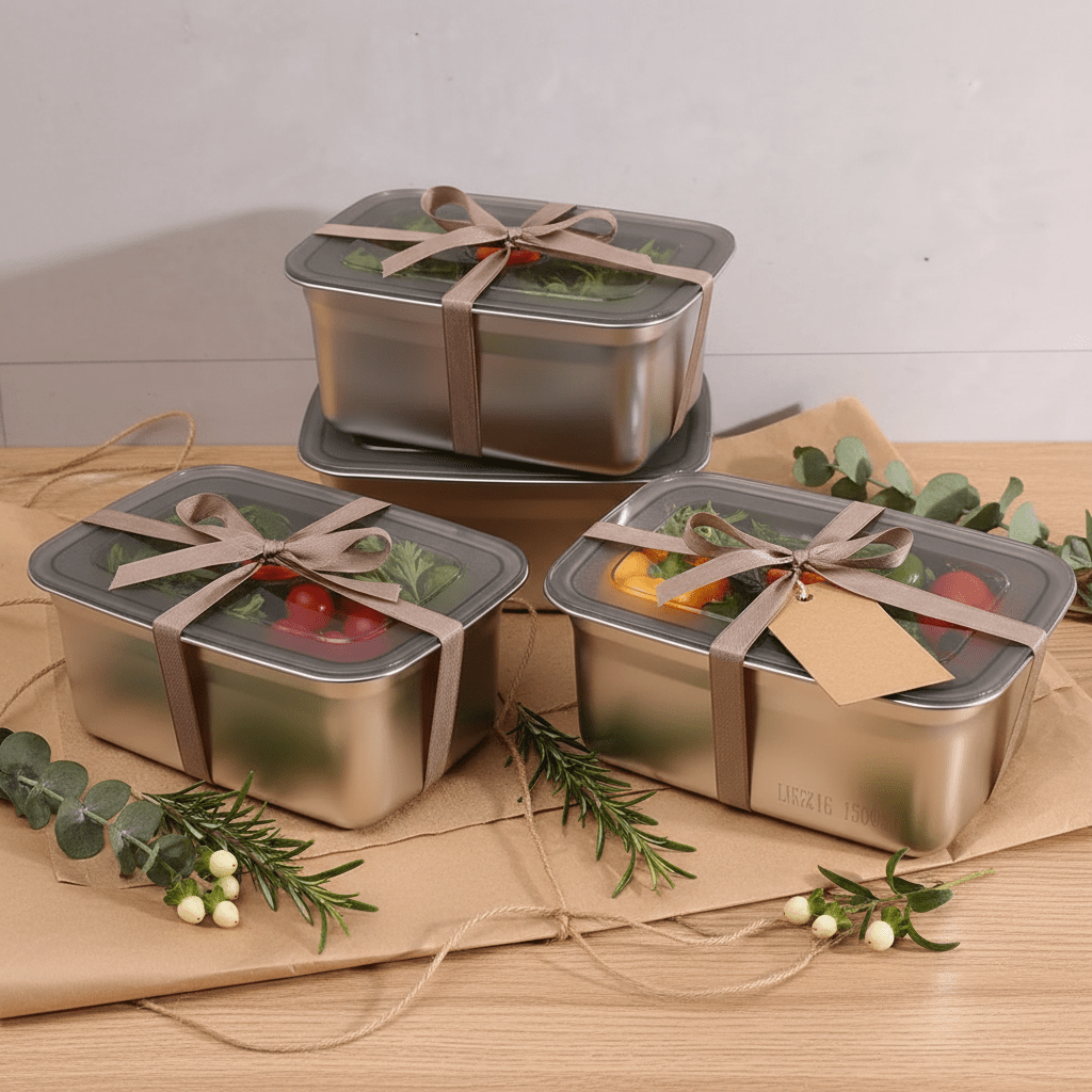 4pc Stainless Steel Rectangle Crisper Box Set - Deep 13x10cm