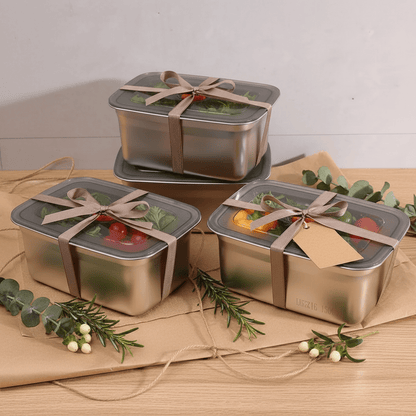 4pc Stainless Steel Rectangle Crisper Box Set - Deep 13x10cm
