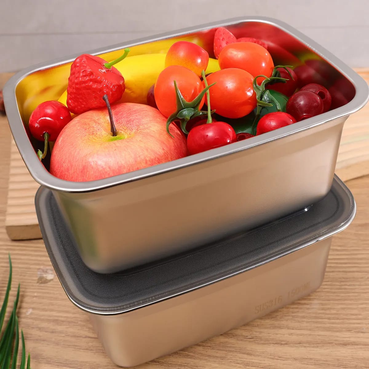 4pc Stainless Steel Rectangle Crisper Box Set - Deep 13x10cm