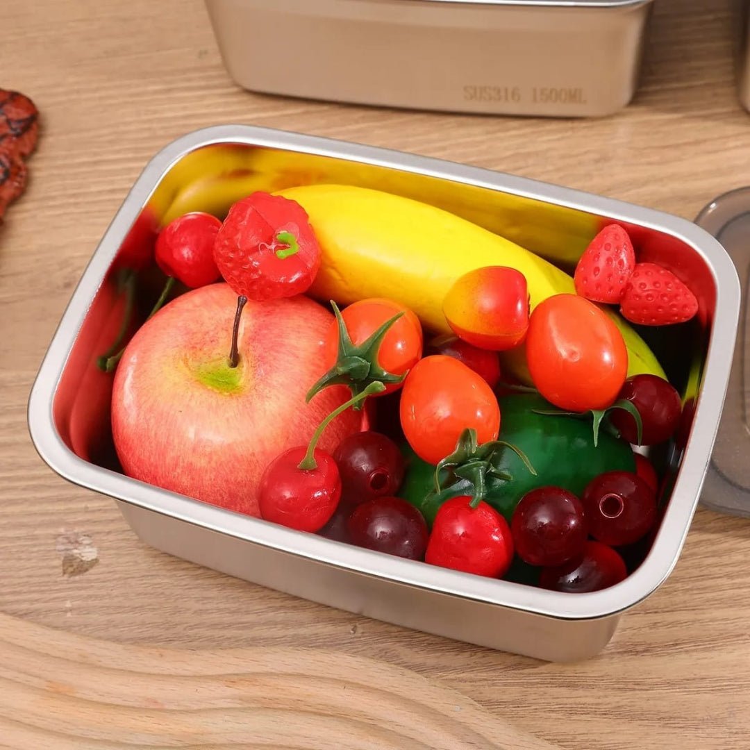 4pc Stainless Steel Rectangle Crisper Box Set - Deep 13x10cm