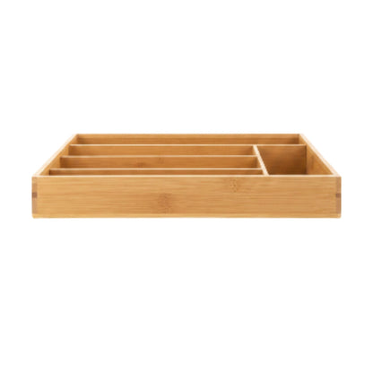 5 Compartment Bamboo Storage Organizer Box On White Background