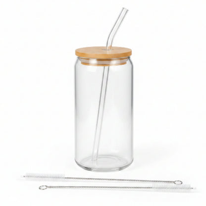 500ml Takmehome 4 Piece Glass Can With Bamboo Lid & Straw Set