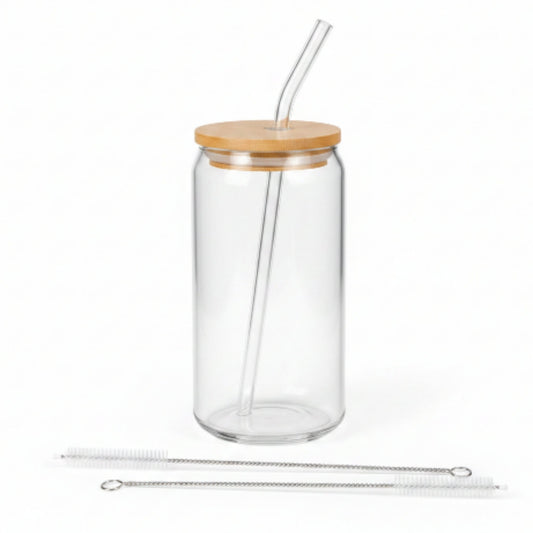 500ml Takmehome 4 Piece Glass Can With Bamboo Lid & Straw Set