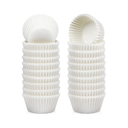 500pc Mini Cupcake Liners – Baking Paper Cups for Mini Cupcakes, Muffins & Homemade Treats - White On White Background