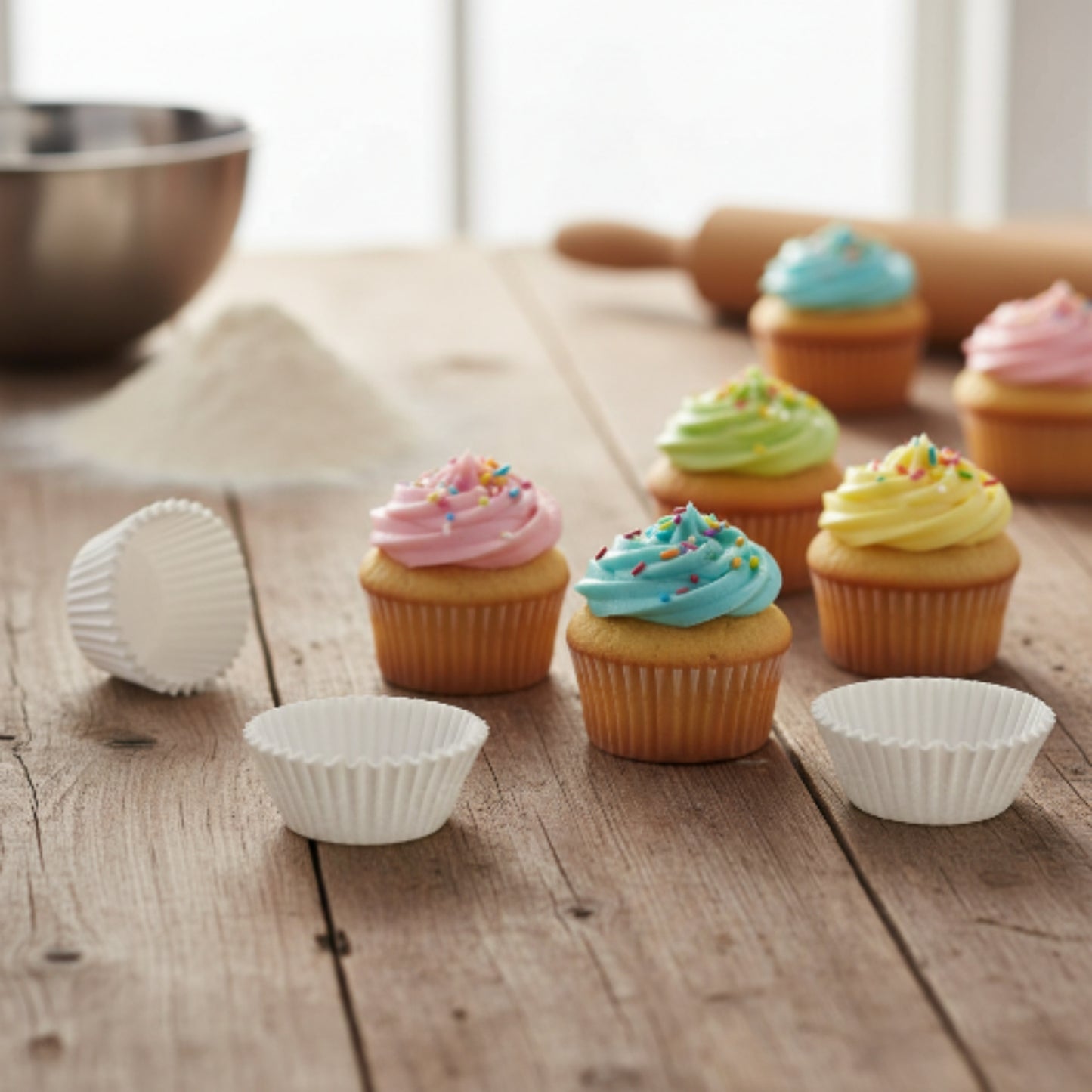 500pc Mini Cupcake Liners – Baking Paper Cups for Mini Cupcakes, Muffins & Homemade Treats - White Lifestyle