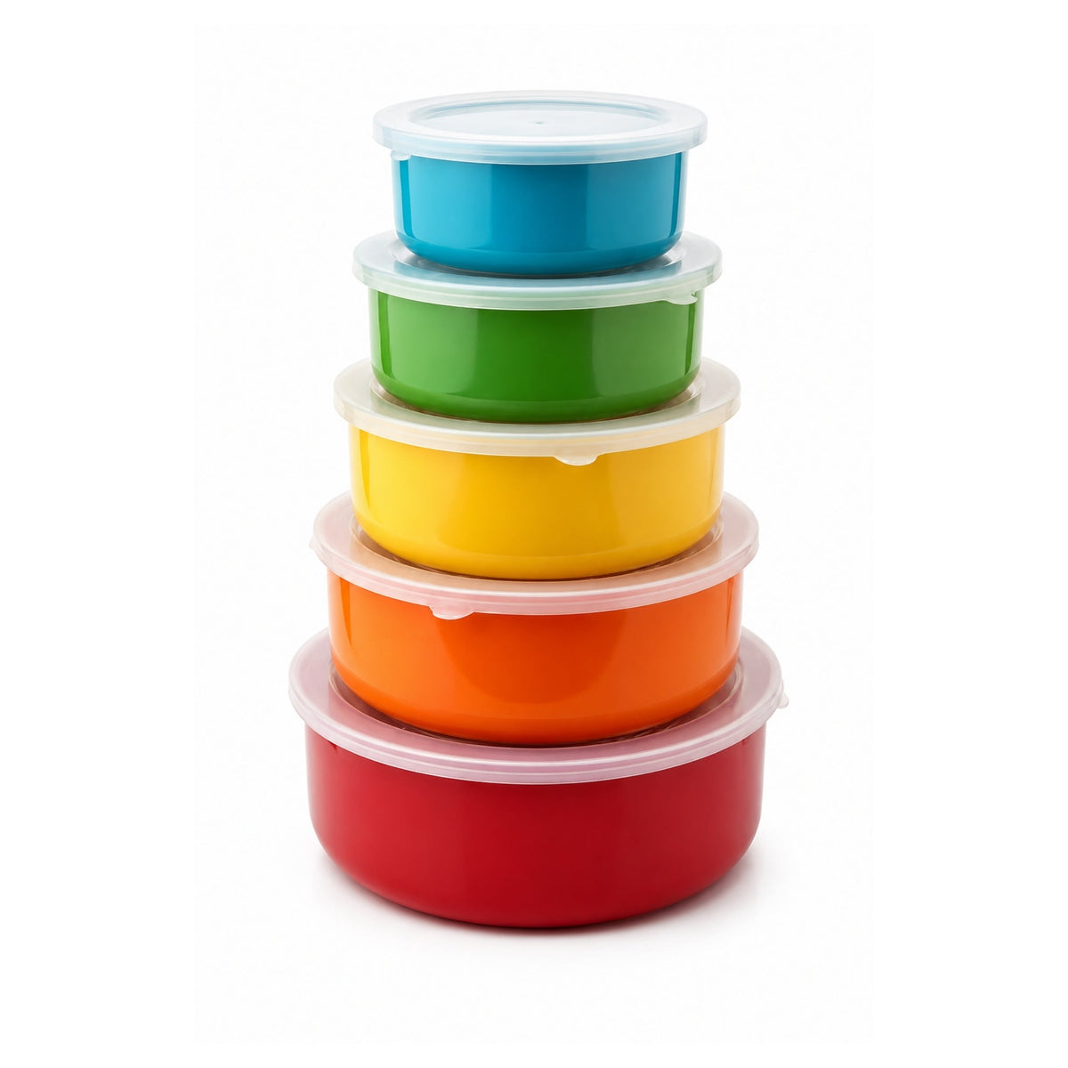 5pc Stainless Steel Rainbow Bowl Set – Nesting Food Storage Bowls with Clear Plastic Lids