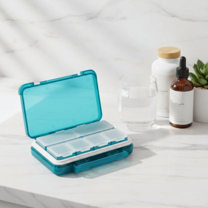 6-Grid Weekly Pill Organizer Medicine Box – Portable Tablet Storage Case – Blue