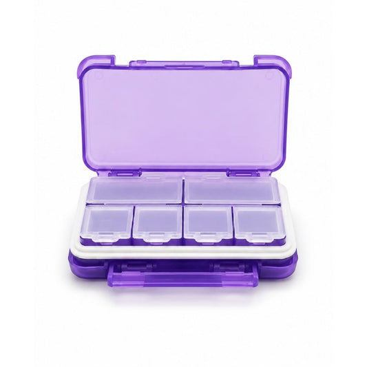 6-Grid Weekly Pill Organizer Medicine Box – Portable Tablet Storage Case – Purple