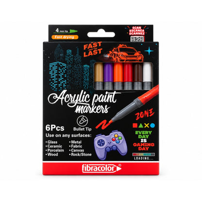 6 Piece Acrylic Paint Marker Set – 4mm Tip for Art, Crafts & Decorating