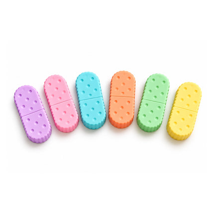 6 Piece Biscuit Highlighter Set – Bright Fluorescent Marker Pens – Cute Biscuit Design