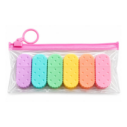 6 Piece Biscuit Highlighter Set – Bright Fluorescent Marker Pens – Cute Biscuit Design