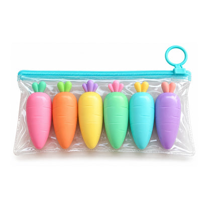 6 Piece Carrot Highlighter Set – Bright Fluorescent Marker Pens – Cute Carrot Design