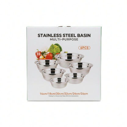 6 Piece Lightweight Stainless Steel Mixing Bowl Set – Nesting Kitchen Prep & Serving Bowls