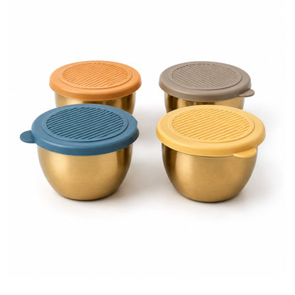 6 Piece Mini Sauce Bowl Set – Stainless Steel Mini Serving Bowls With Lid – Gold
