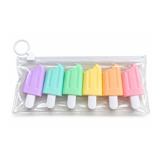6 Piece Popsicle Highlighter Set – Bright Fluorescent Marker Pens – Colourful Popsicle Design