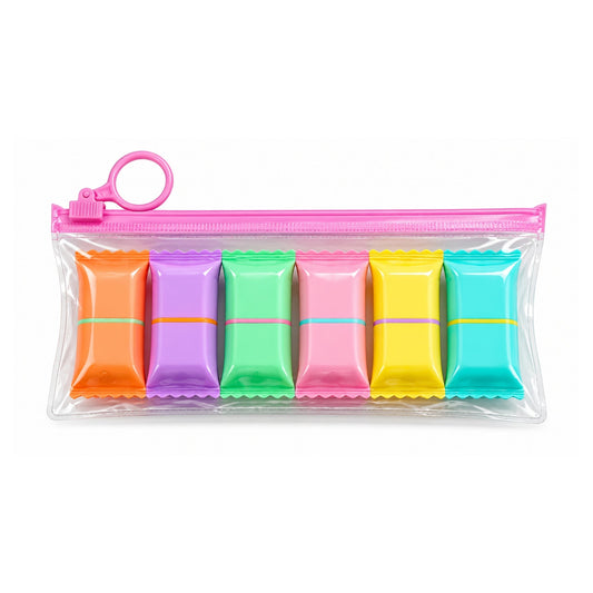6 Piece Sweet Highlighter Set – Bright Fluorescent Marker Pens – Colourful Candy Design