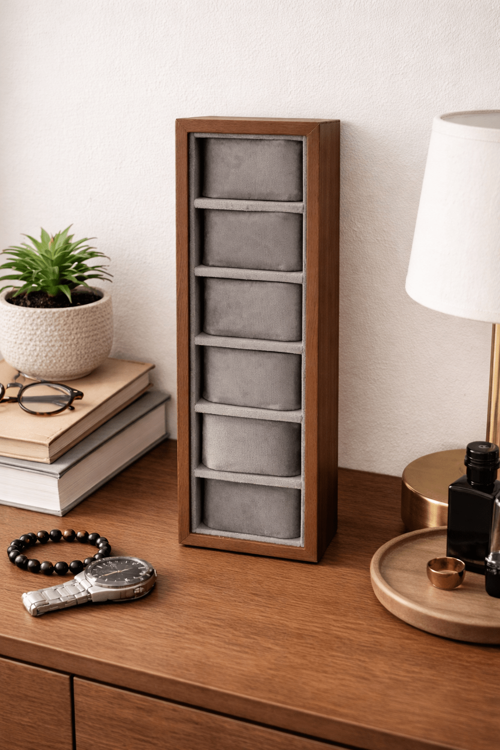 6 Slot Wooden Watch Tray