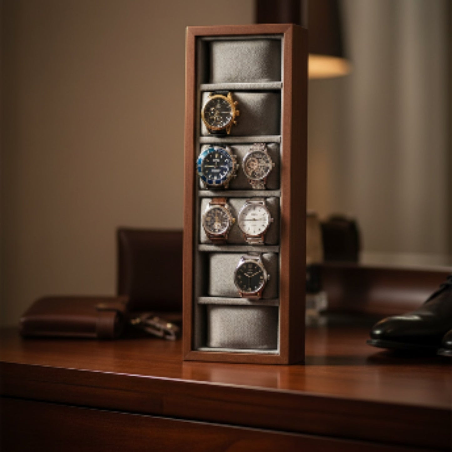 6 Slot Wooden Watch Tray