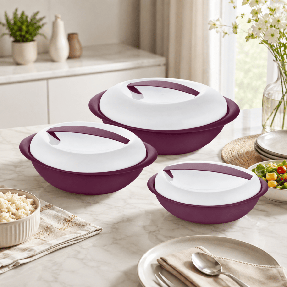 6pc Bager Plastic Food Storage Pot Set – Luna Round & Smart Oval Containers with Airtight Lids