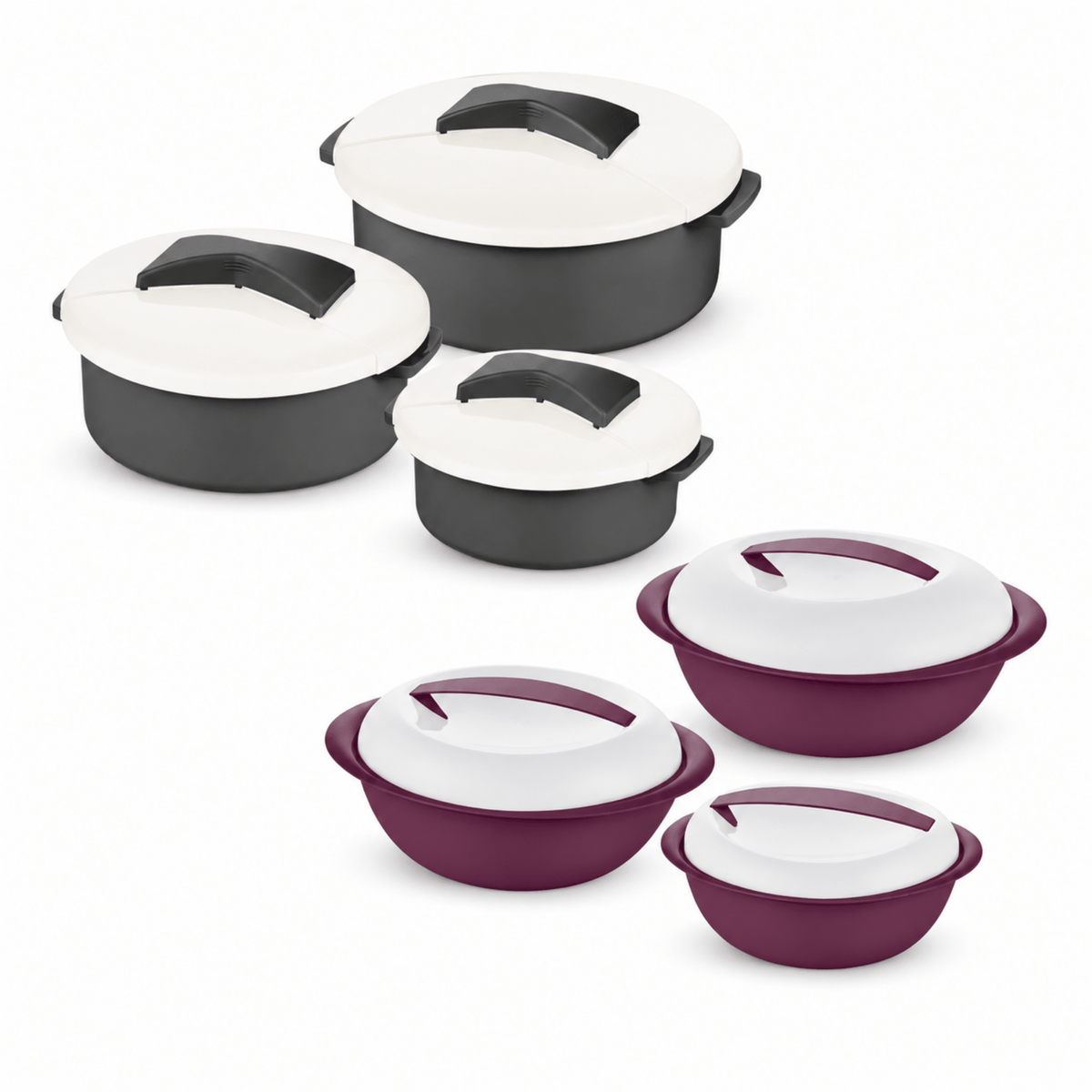 6pc Bager Plastic Food Storage Pot Set – Luna Round & Smart Oval Containers with Airtight Lids