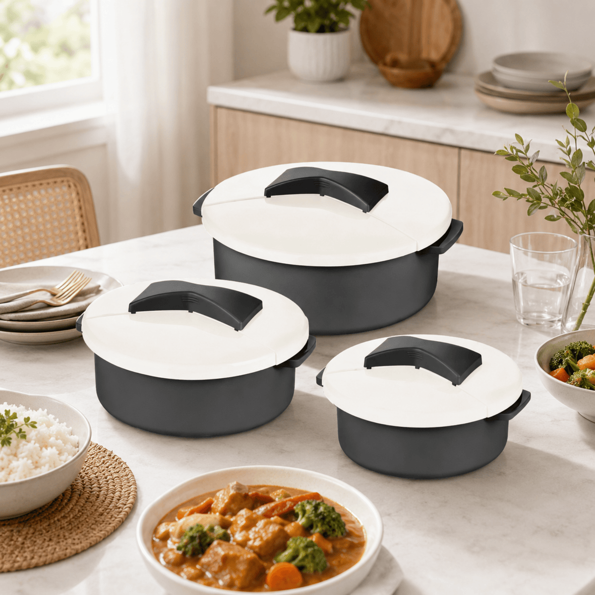 6pc Bager Plastic Food Storage Pot Set – Luna Round & Smart Oval Containers with Airtight Lids