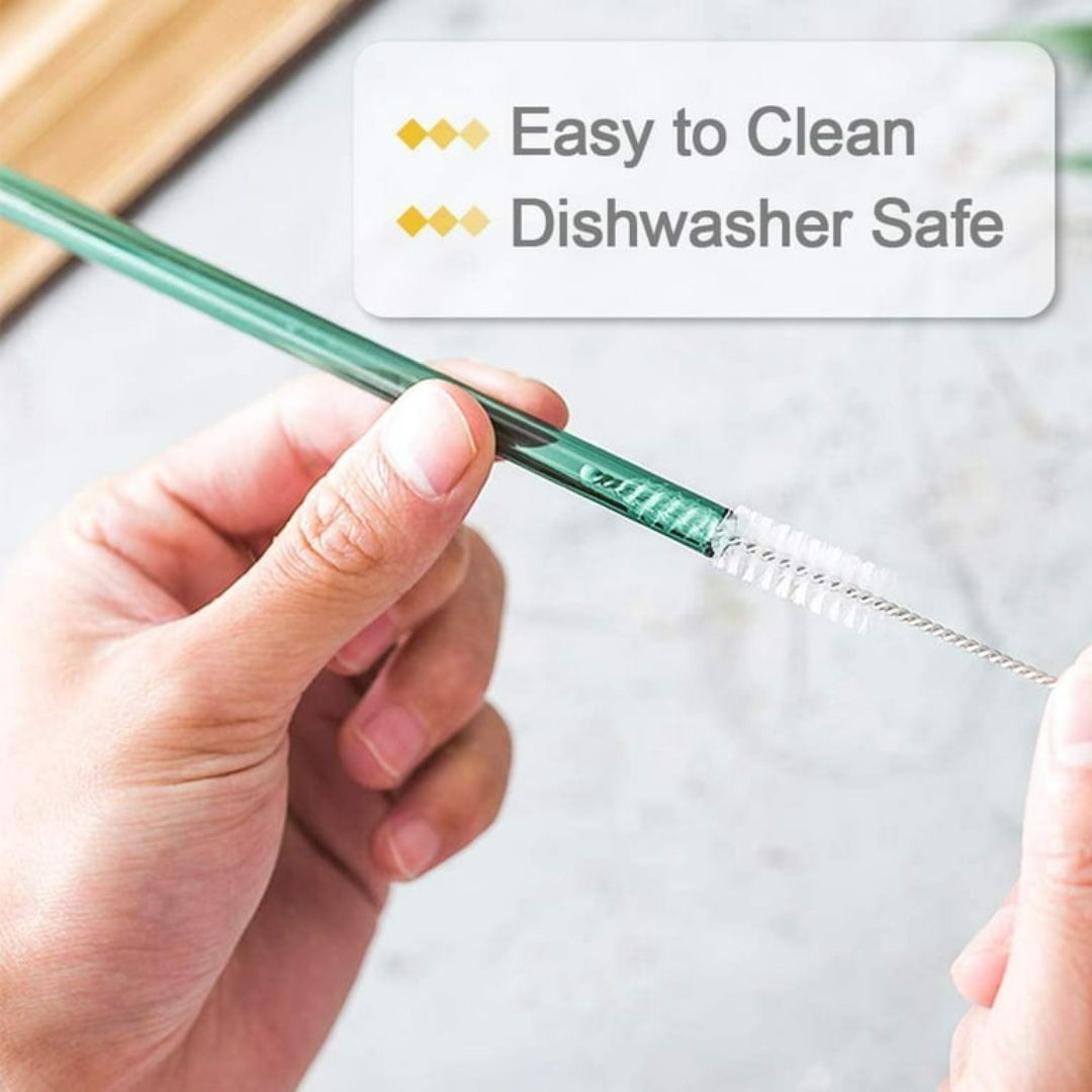 6pc Colourful Glass Straw With Cleaner