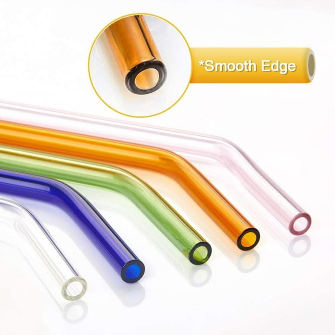 6pc Colourful Glass Straw With Cleaner