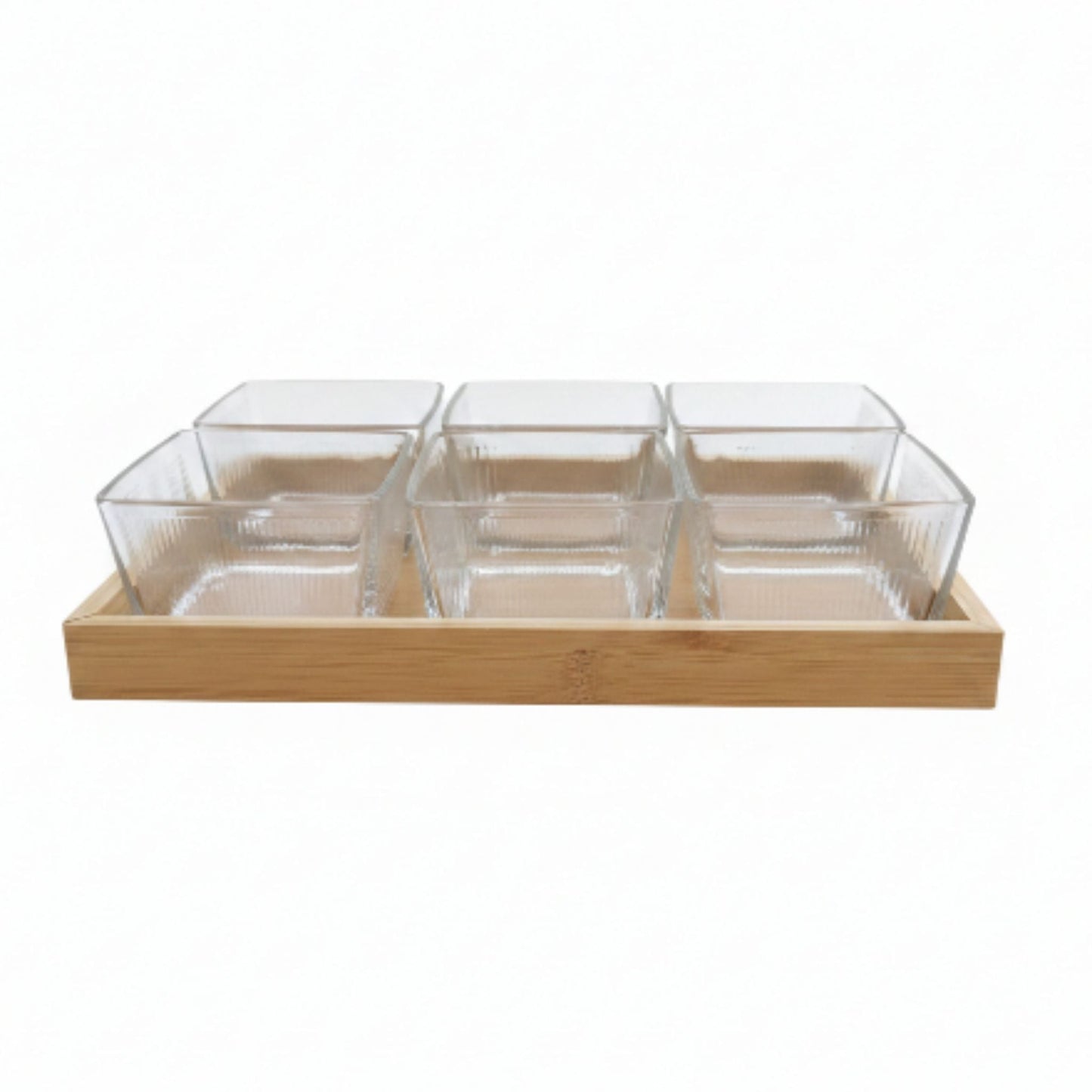 6pc Glass Snack Bowls With Lid On Wooden Tray - 255ml