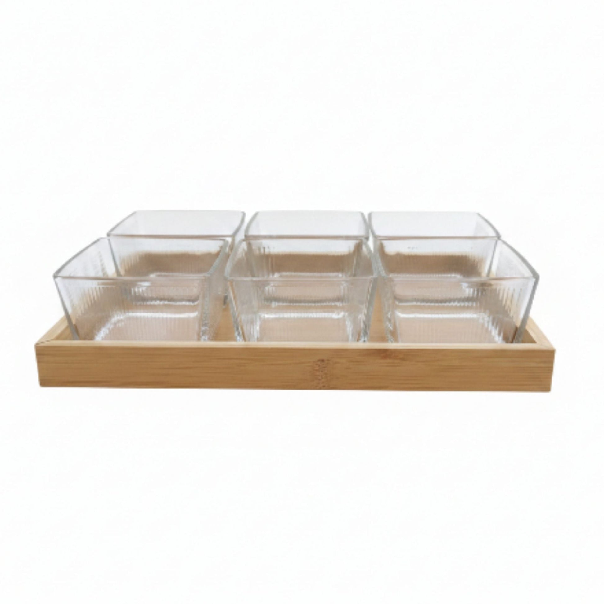 6pc Glass Snack Bowls With Lid On Wooden Tray - 255ml