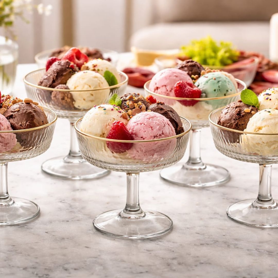 6pc Long Stemmed Ribbed Dessert Bowl