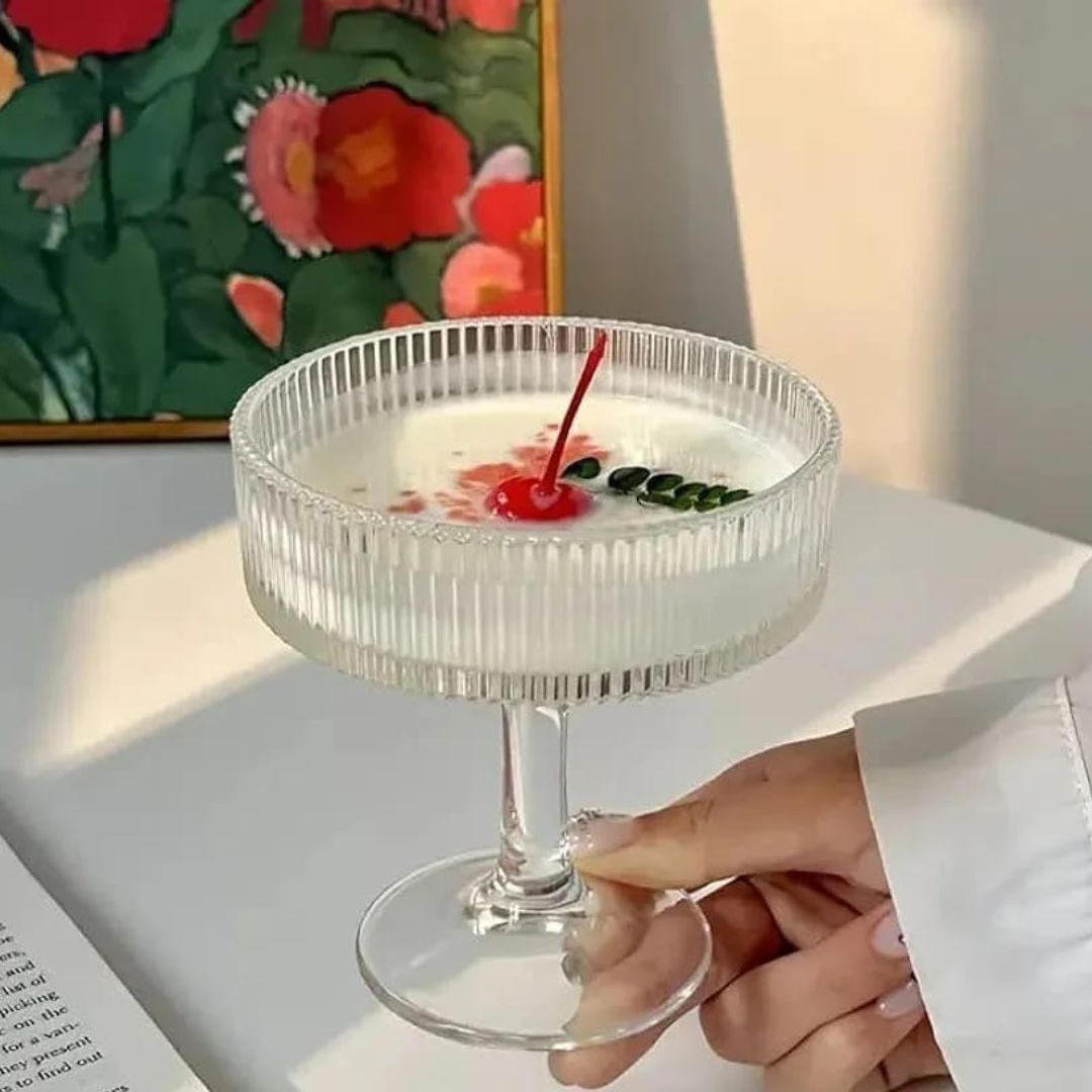 6pc Long Stemmed Ribbed Dessert Bowl