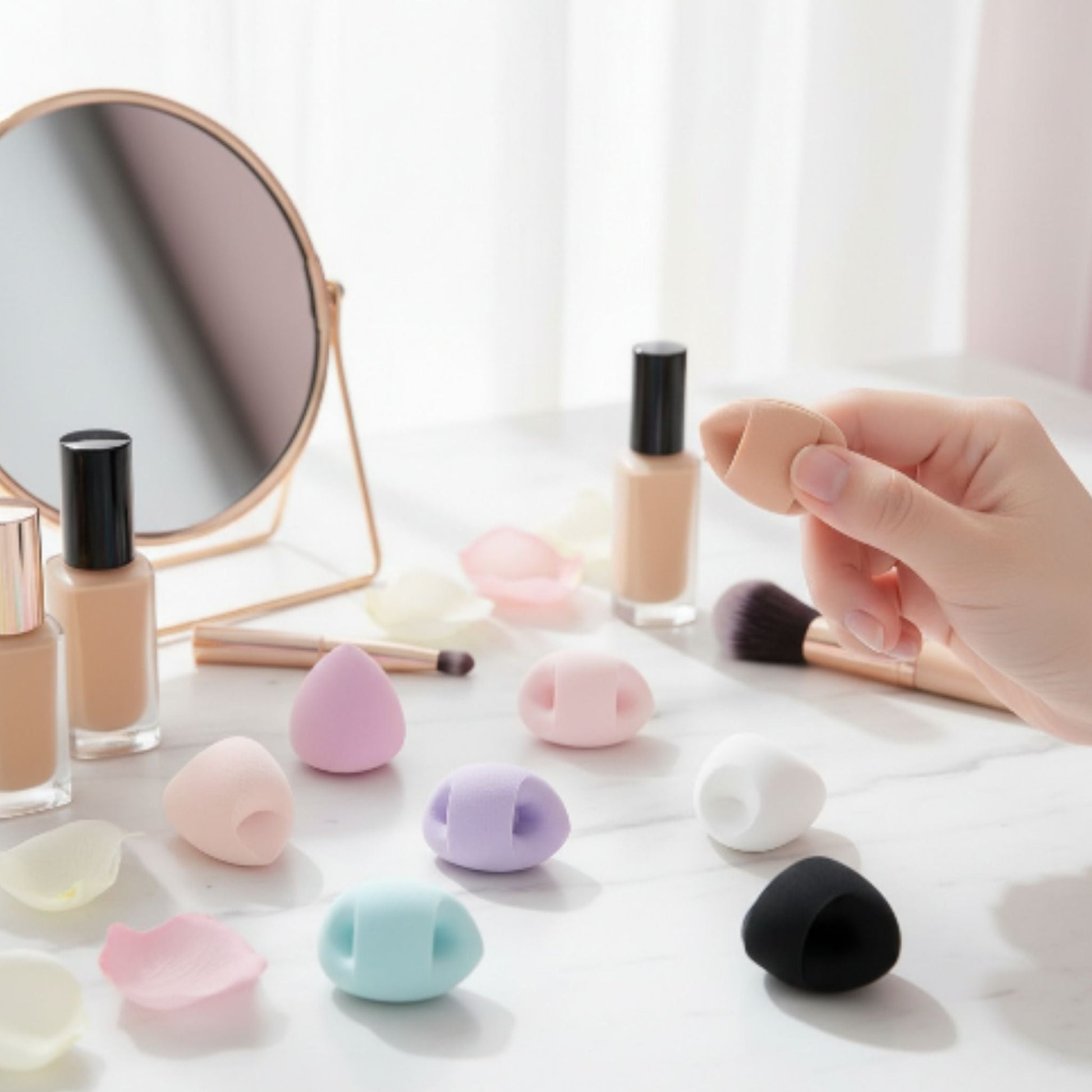 6pc Mini Heart Finger Makeup Puff Set – Soft Blending Sponge Applicators for Foundation, Concealer & Powder