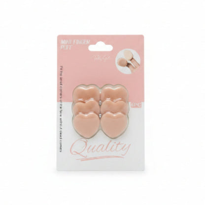 6pc Mini Heart Finger Makeup Puff Set – Soft Blending Sponge Applicators for Foundation, Concealer & Powder