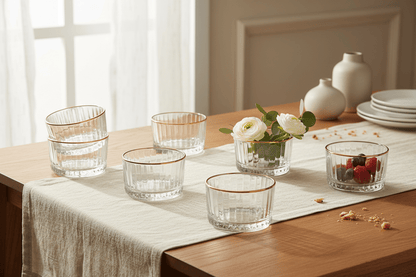 6pc Ribbed Glass Bowl Set - Gold Rim