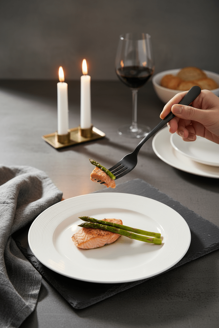 6pc Satinless Steel Black Fork - 20cm