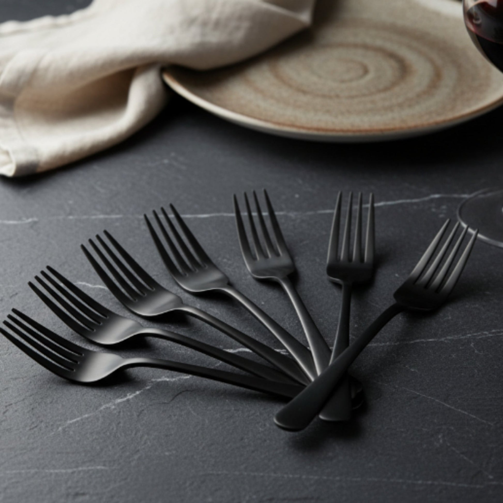 6pc Satinless Steel Black Fork - 20cm